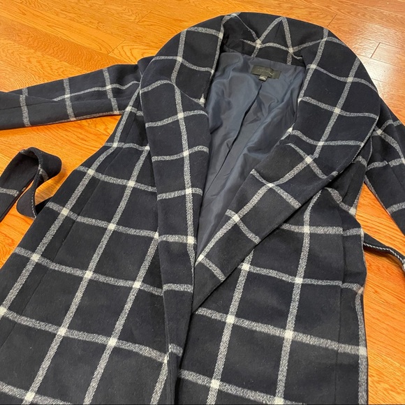 Ann Taylor Windowpane Plaid Wool Coat with tie - Picture 4 of 7